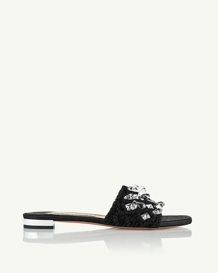 Crystal Cote Flat Black Women Aquazzura Flats Crystal Cote Flat Black Women Aquazzura Flats