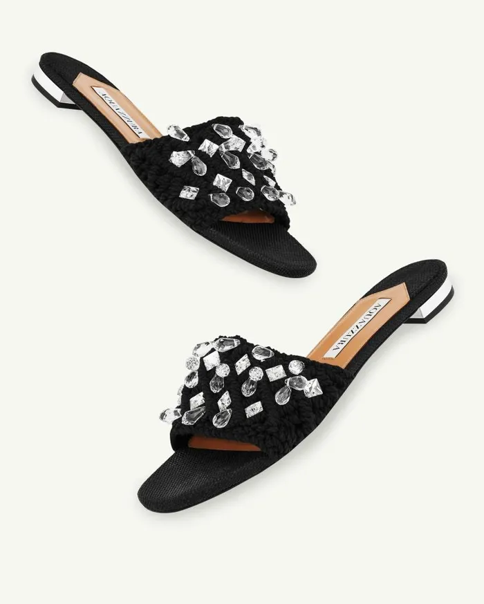 Crystal Cote Flat Black Women Aquazzura Flats Crystal Cote Flat Black Women Aquazzura Flats
