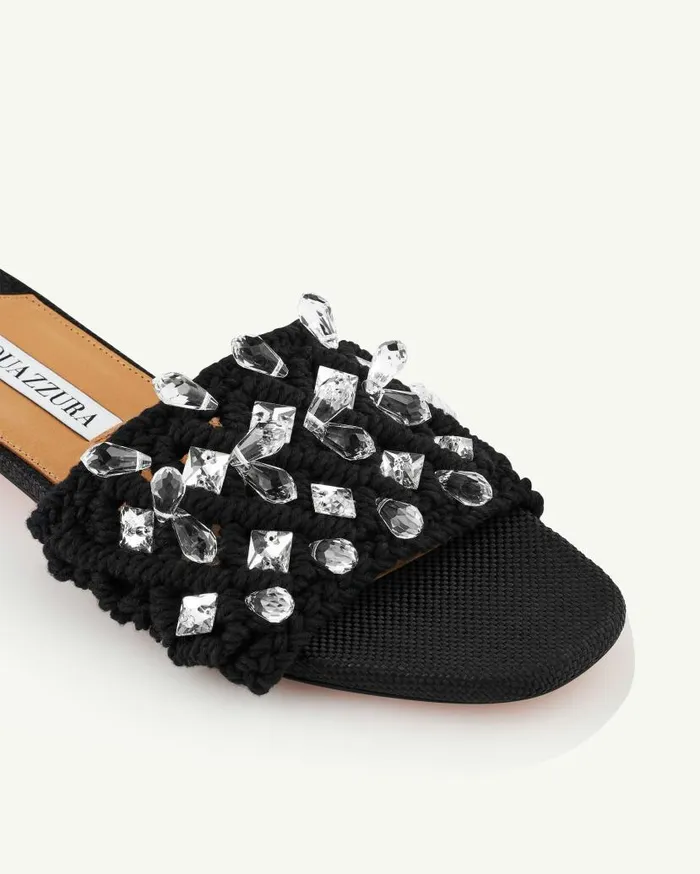 Crystal Cote Flat Black Women Aquazzura Flats Crystal Cote Flat Black Women Aquazzura Flats