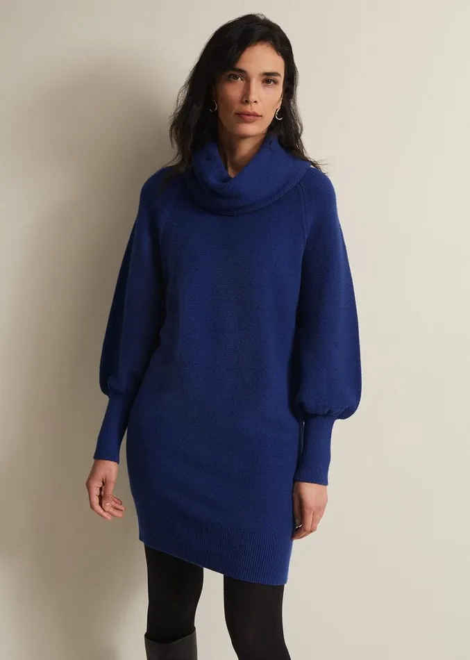 Dahlie Chunky Knit Tunic Mini Dress Royal Blue Women Phase Eight Dresses
