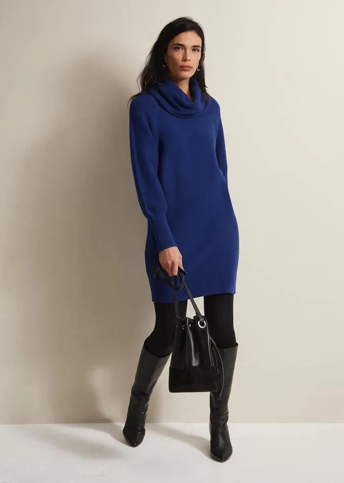 Dahlie Chunky Knit Tunic Mini Dress Royal Blue Women Phase Eight Dresses
