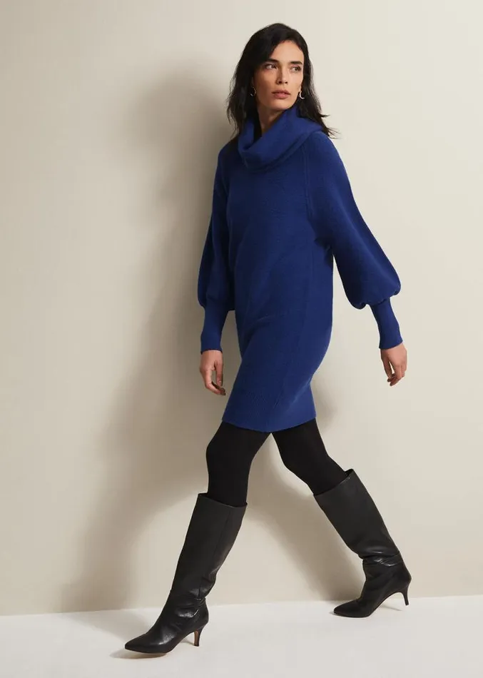 Dahlie Chunky Knit Tunic Mini Dress Royal Blue Women Phase Eight Dresses