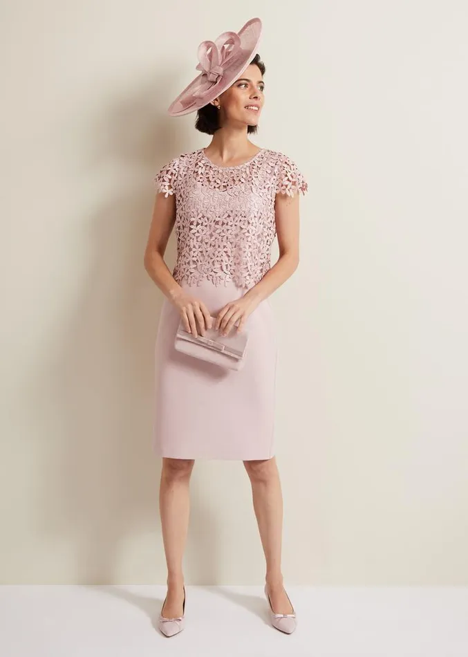 Daisy Lace Midi Dress Pale Pink Women Phase Eight Dresses