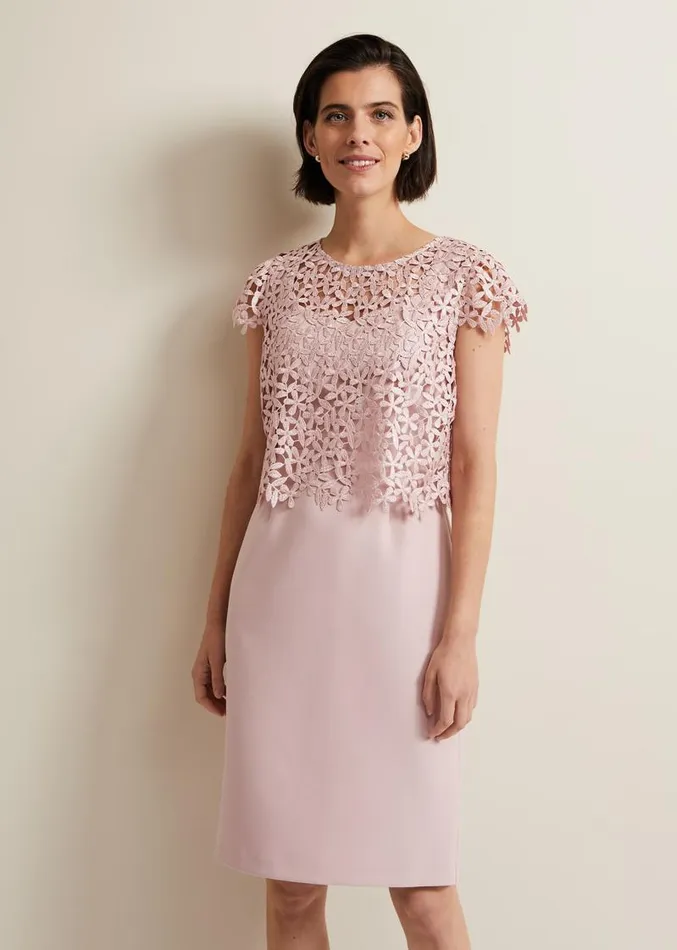 Daisy Lace Midi Dress Pale Pink Women Phase Eight Dresses