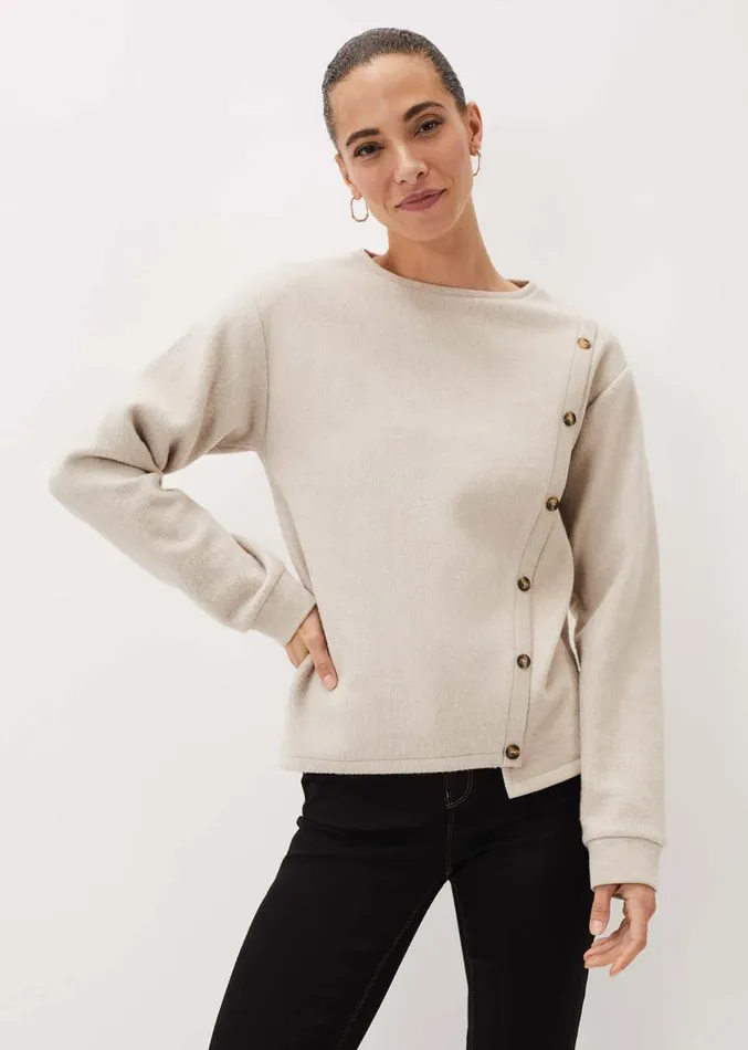 Dasha Button Detail Asymmetric Hem Top Oatmeal Women Phase Eight Tops and TShirts