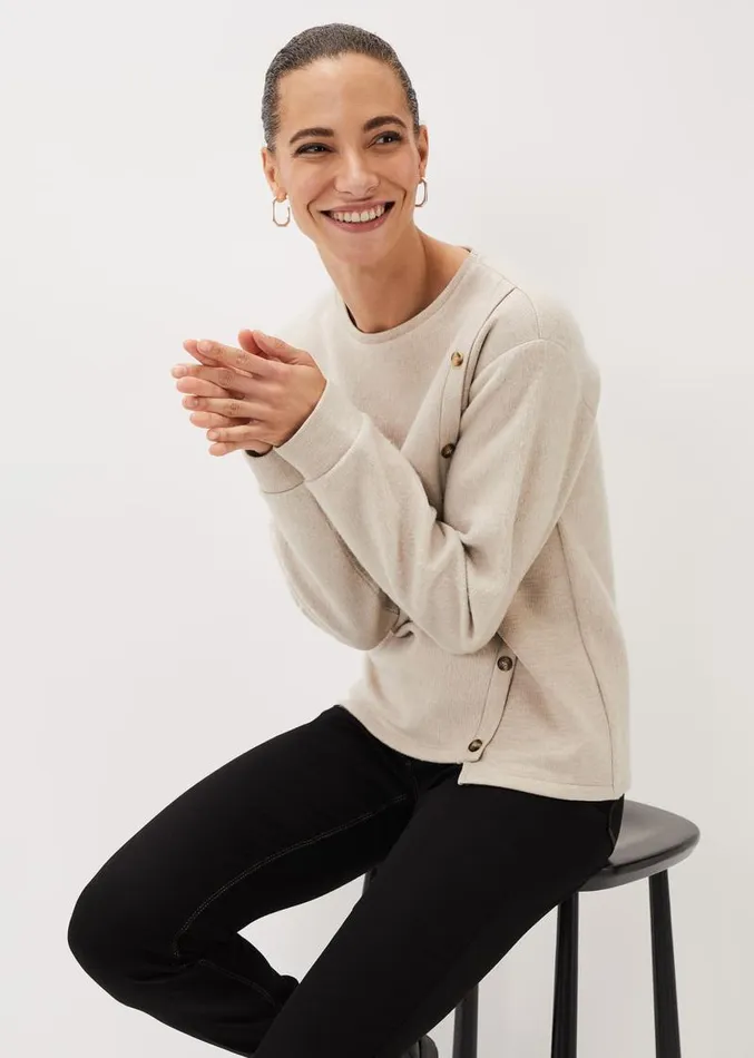 Dasha Button Detail Asymmetric Hem Top Oatmeal Women Phase Eight Tops and TShirts Dasha Button Detail Asymmetric Hem Top Oatmeal Women Phase Eight Tops and TShirts
