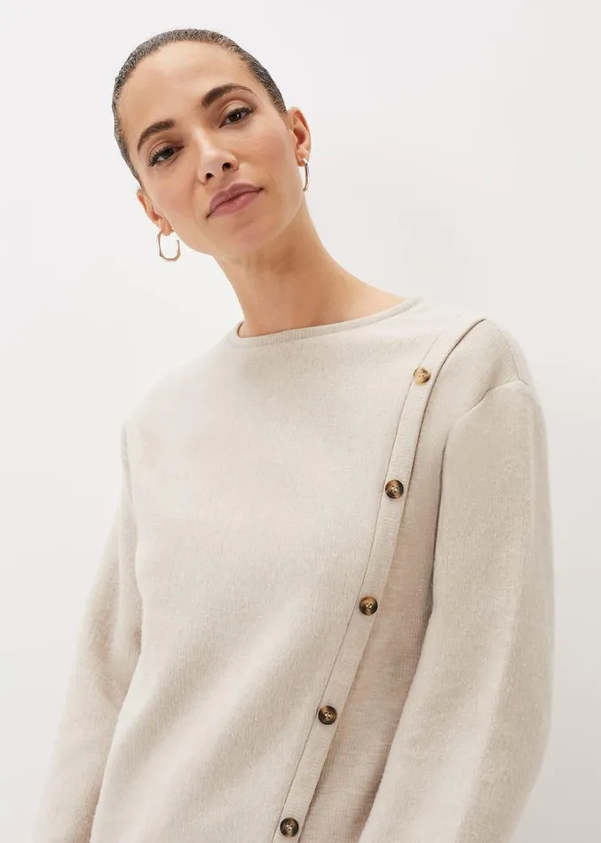 Dasha Button Detail Asymmetric Hem Top Oatmeal Women Phase Eight Tops and TShirts Dasha Button Detail Asymmetric Hem Top Oatmeal Women Phase Eight Tops and TShirts