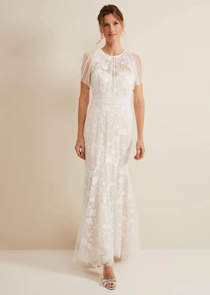 Delilah Mesh Embroidered Maxi Wedding Dress Parchment Women Phase Eight Dresses