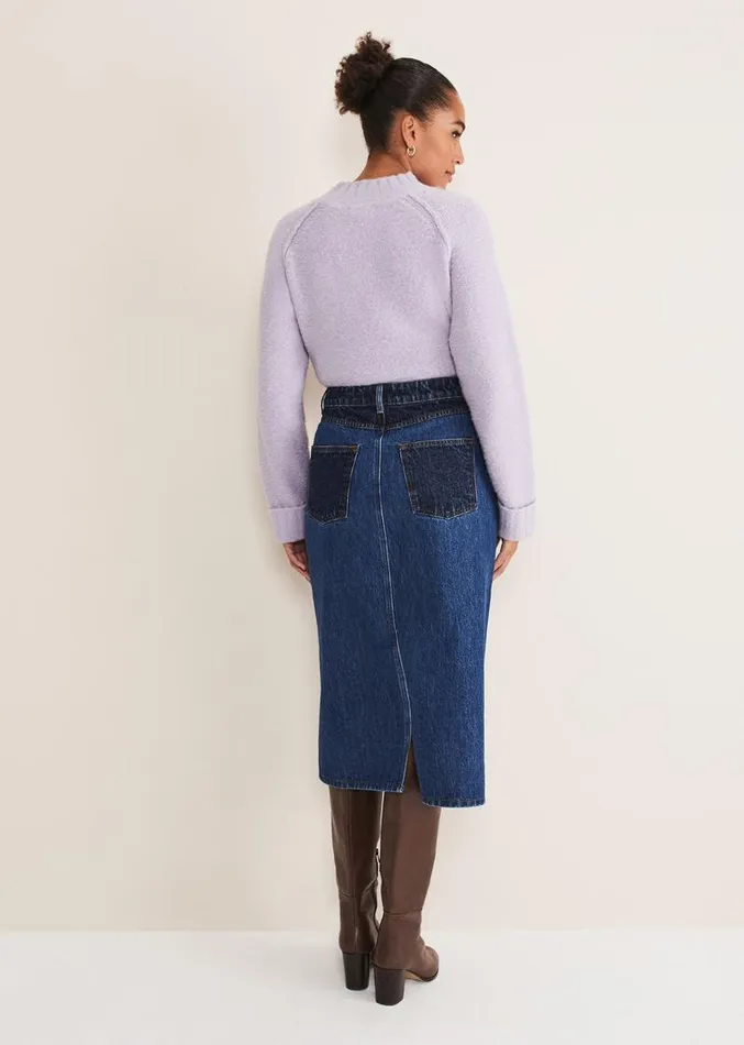 Delta Two Tone Denim Midi Skirt Dark Wash Women Phase Eight Skirts
