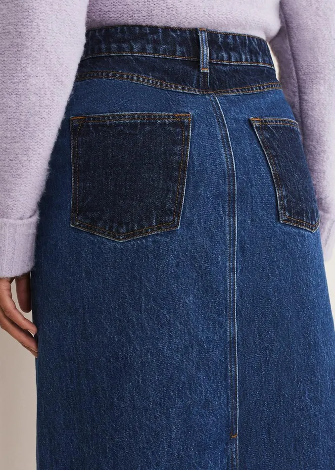 Delta Two Tone Denim Midi Skirt Dark Wash Women Phase Eight Skirts