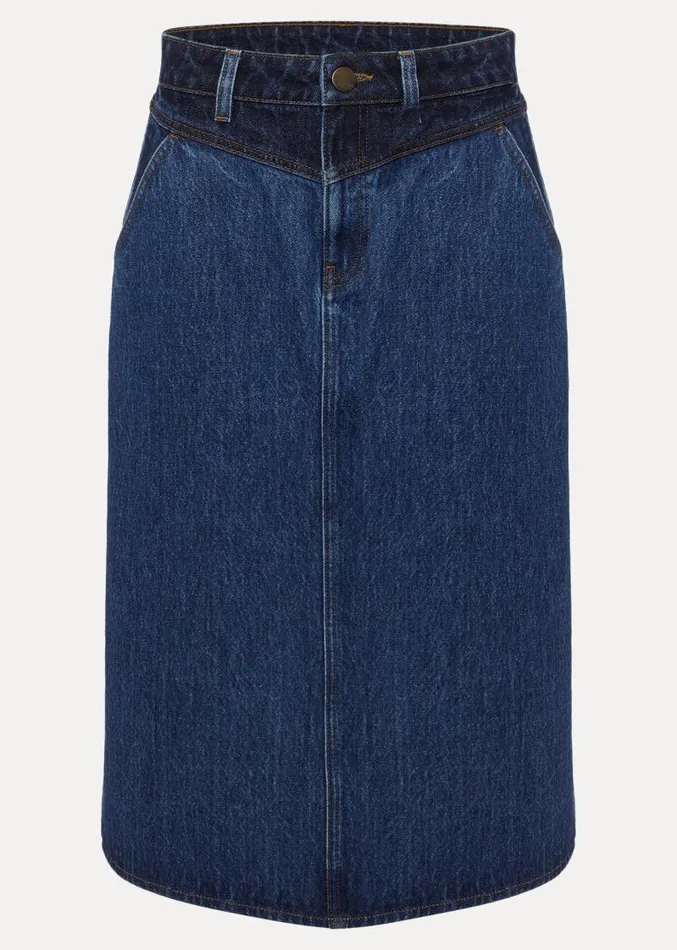 Delta Two Tone Denim Midi Skirt Dark Wash Women Phase Eight Skirts