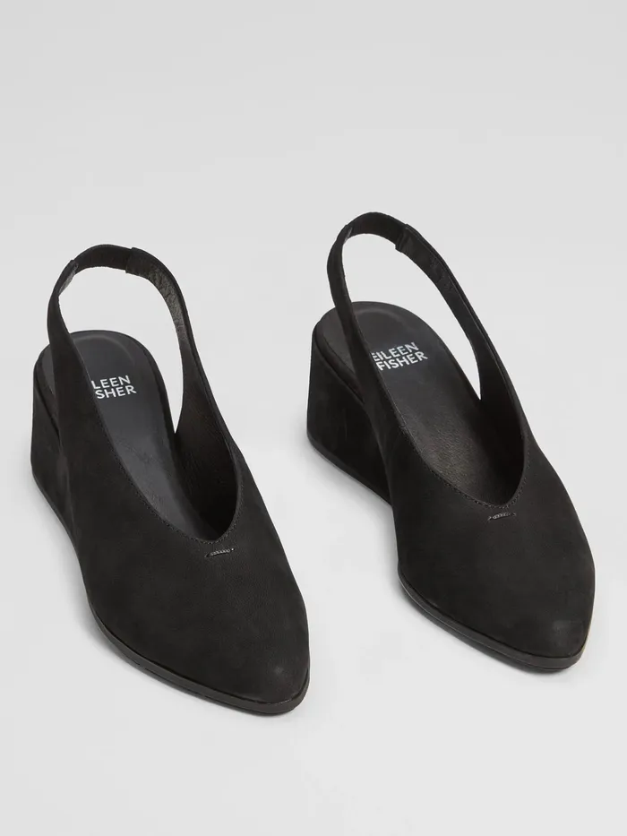 Devi Tumbled Nubuck LeatherSlingback Black Women Eileen Fisher Shoes