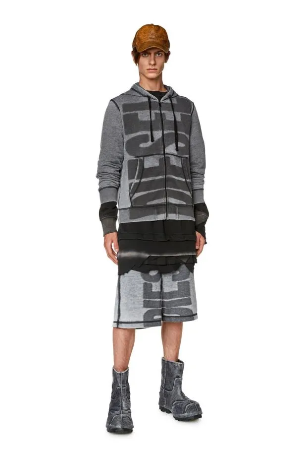 Diesel Sginnhoodzipl1 Black Men Sweatshirts and Hoodies