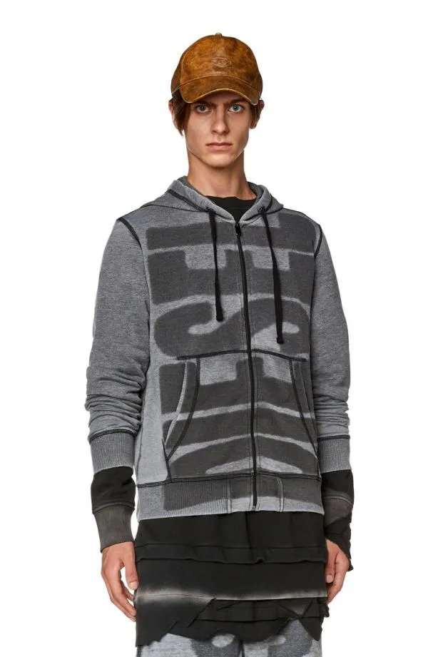 Diesel Sginnhoodzipl1 Black Men Sweatshirts and Hoodies