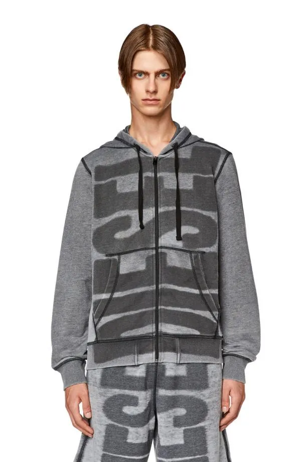 Diesel Sginnhoodzipl1 Black Men Sweatshirts and Hoodies
