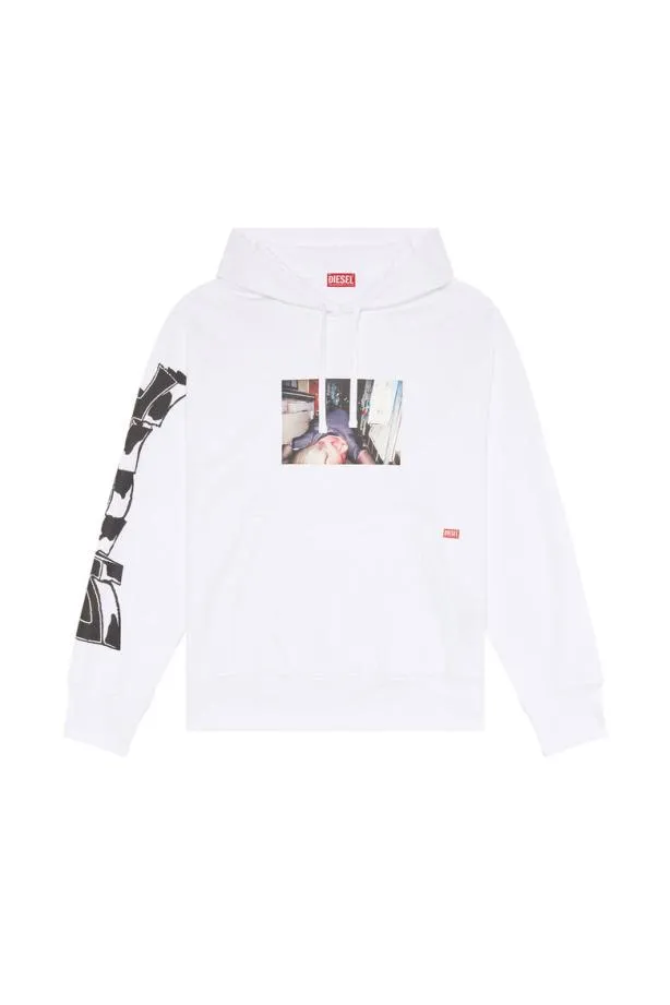 Diesel Smacshoodl3 White Men Sweatshirts and Hoodies