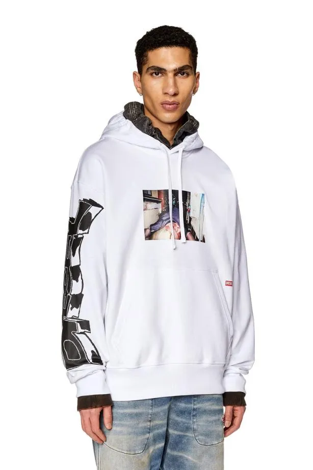 Diesel Smacshoodl3 White Men Sweatshirts and Hoodies