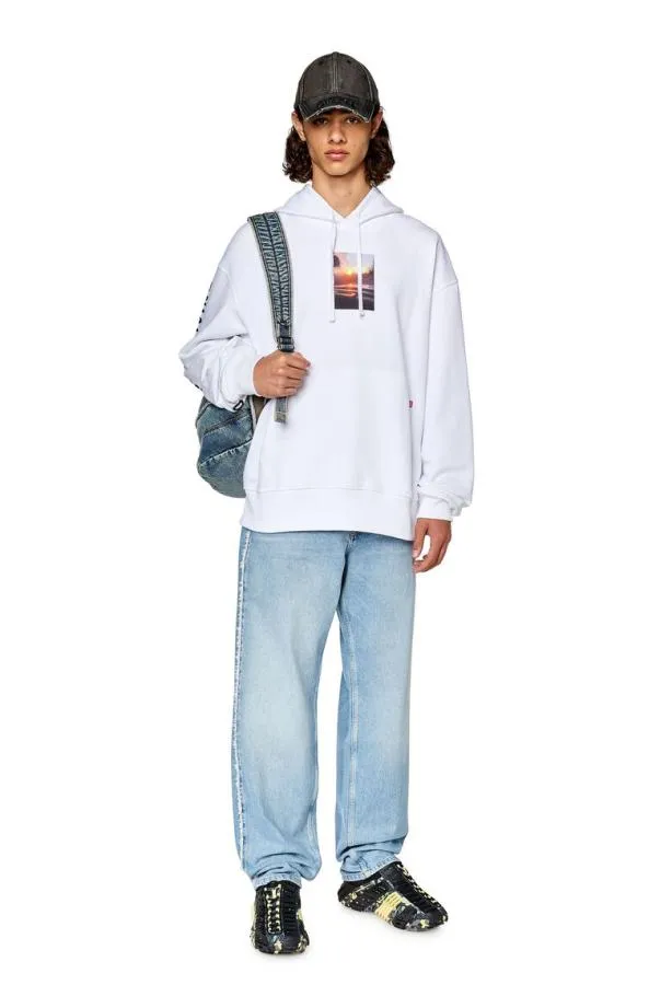 Diesel Smacshoodl6 White Men Sweatshirts and Hoodies