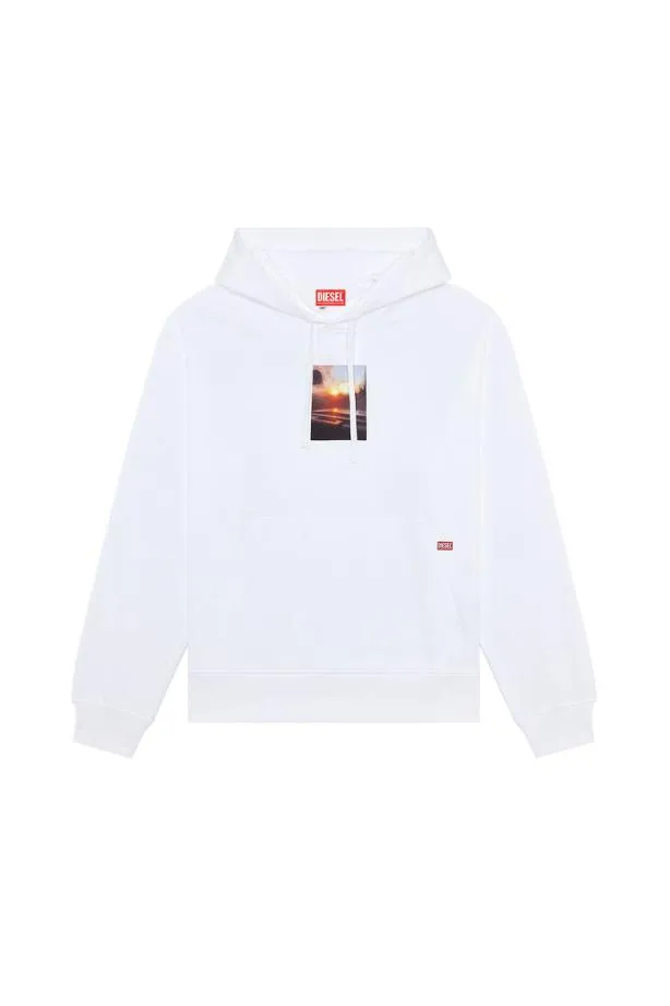 Diesel Smacshoodl6 White Men Sweatshirts and Hoodies