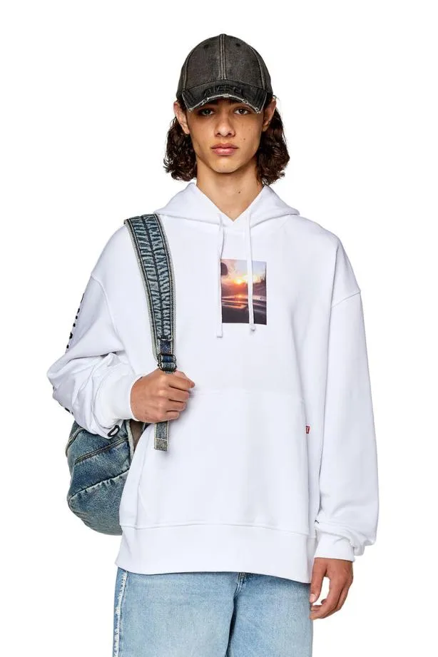 Diesel Smacshoodl6 White Men Sweatshirts and Hoodies