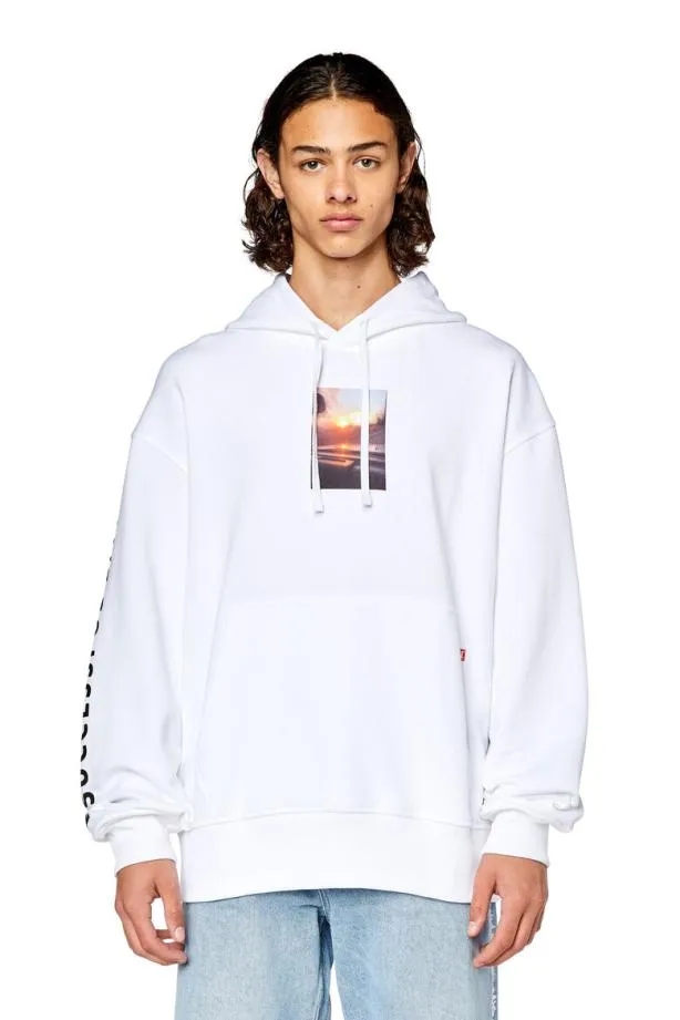Diesel Smacshoodl6 White Men Sweatshirts and Hoodies