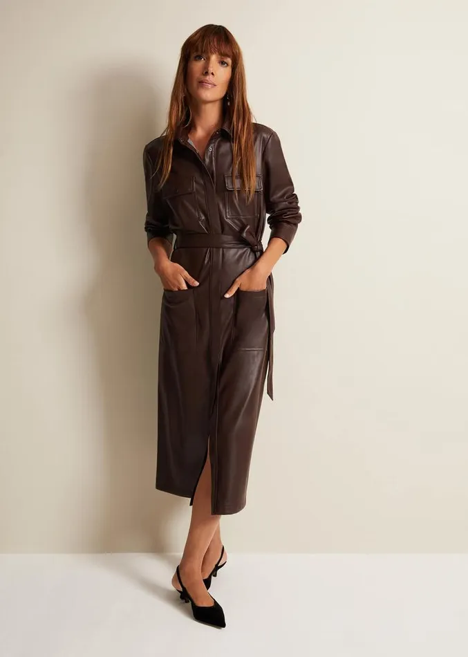 Dila Faux Leather Shirt Midi Dress Purple Women Phase Eight Dresses
