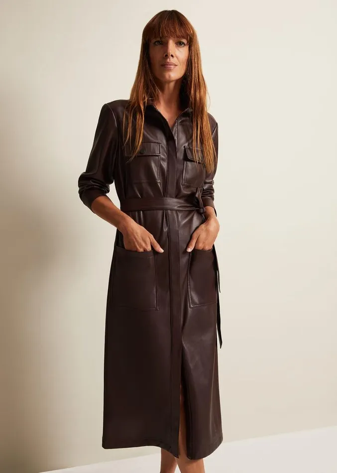 Dila Faux Leather Shirt Midi Dress Purple Women Phase Eight Dresses
