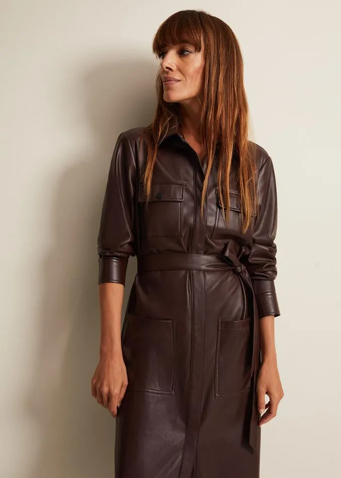 Dila Faux Leather Shirt Midi Dress Purple Women Phase Eight Dresses