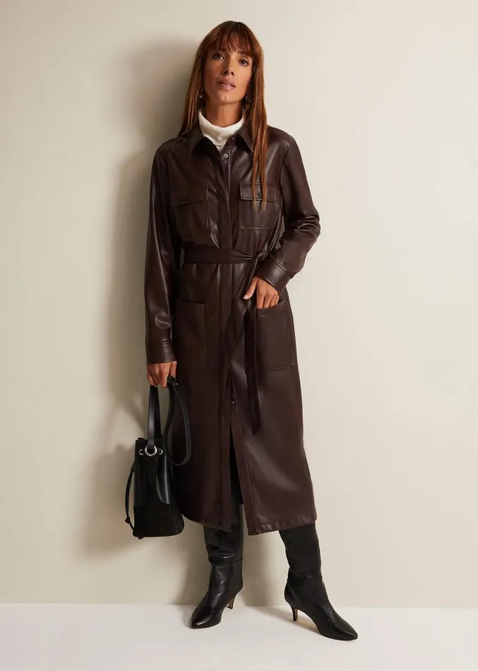Dila Faux Leather Shirt Midi Dress Purple Women Phase Eight Dresses