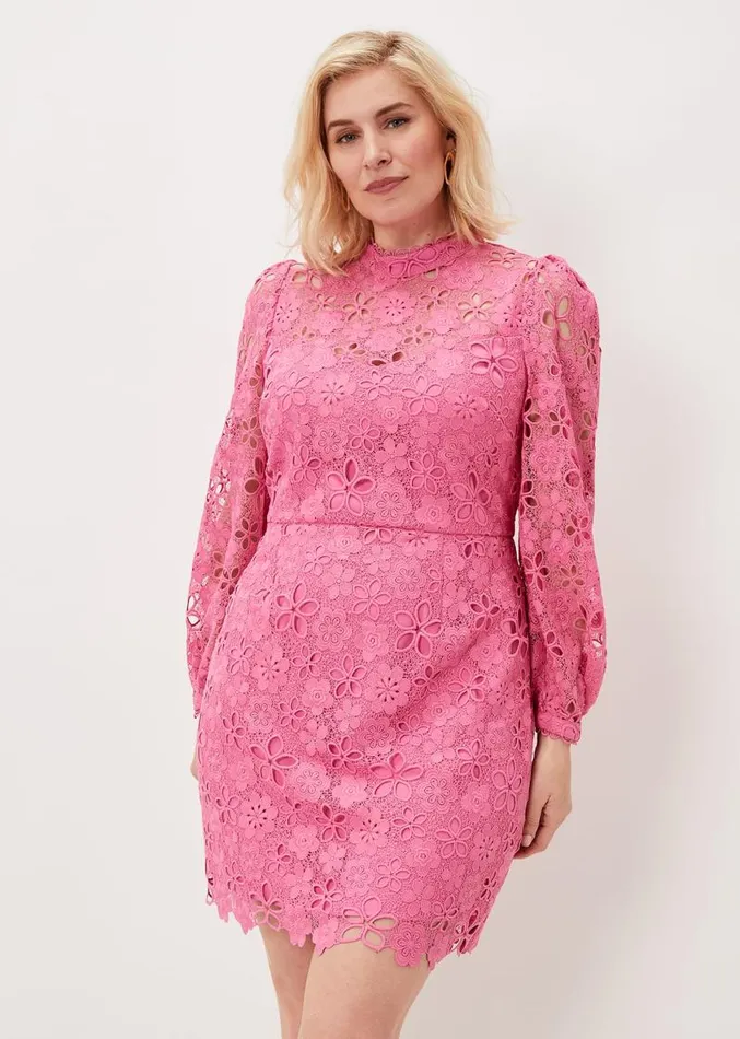 Doris Guipure Lace Highneck Dress Candy Pink Women Phase Eight Dresses