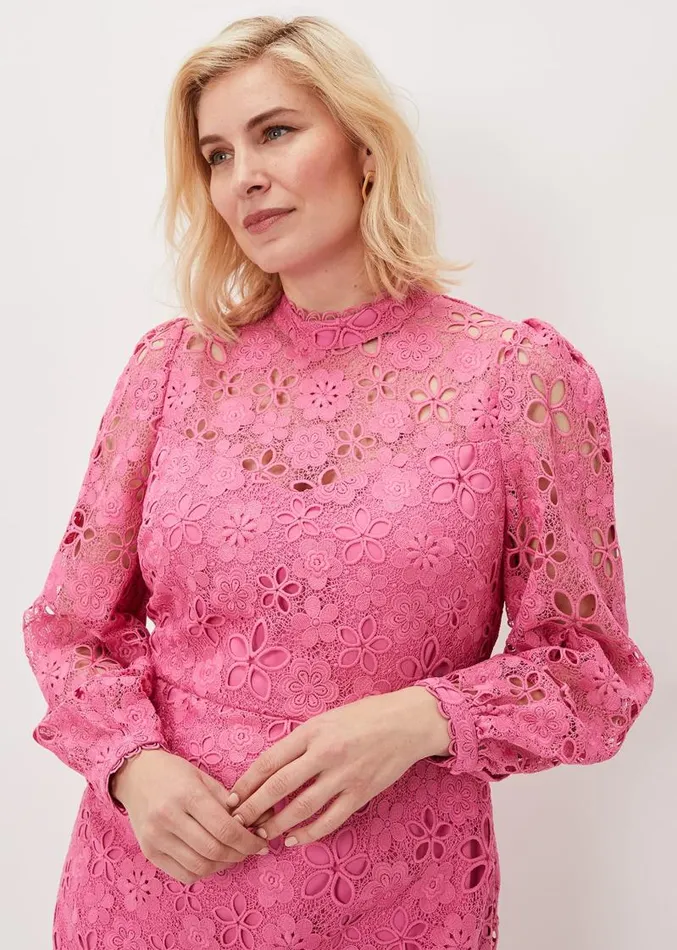 Doris Guipure Lace Highneck Dress Candy Pink Women Phase Eight Dresses
