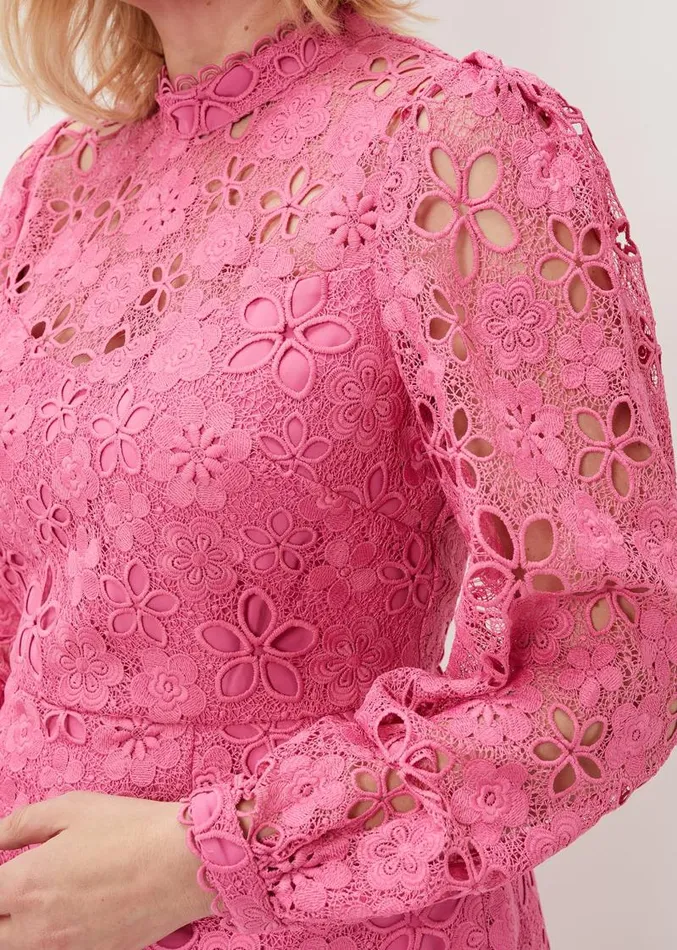 Doris Guipure Lace Highneck Dress Candy Pink Women Phase Eight Dresses