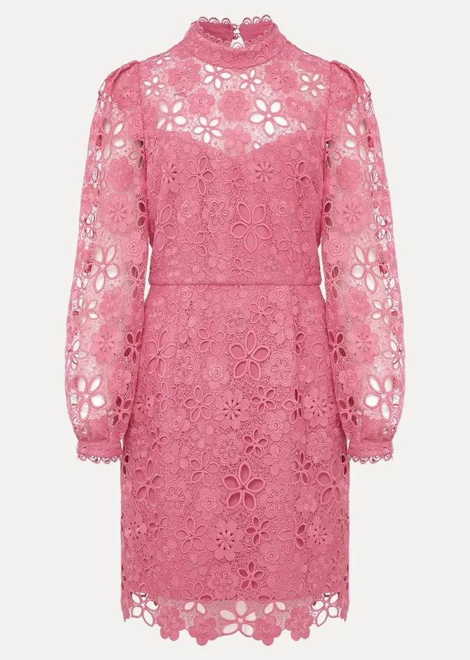 Doris Guipure Lace Highneck Dress Candy Pink Women Phase Eight Dresses
