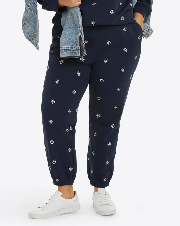 Draper James Bobbie Sweatpants In Navy Embroidered Viola Women Lounge and Pajamas