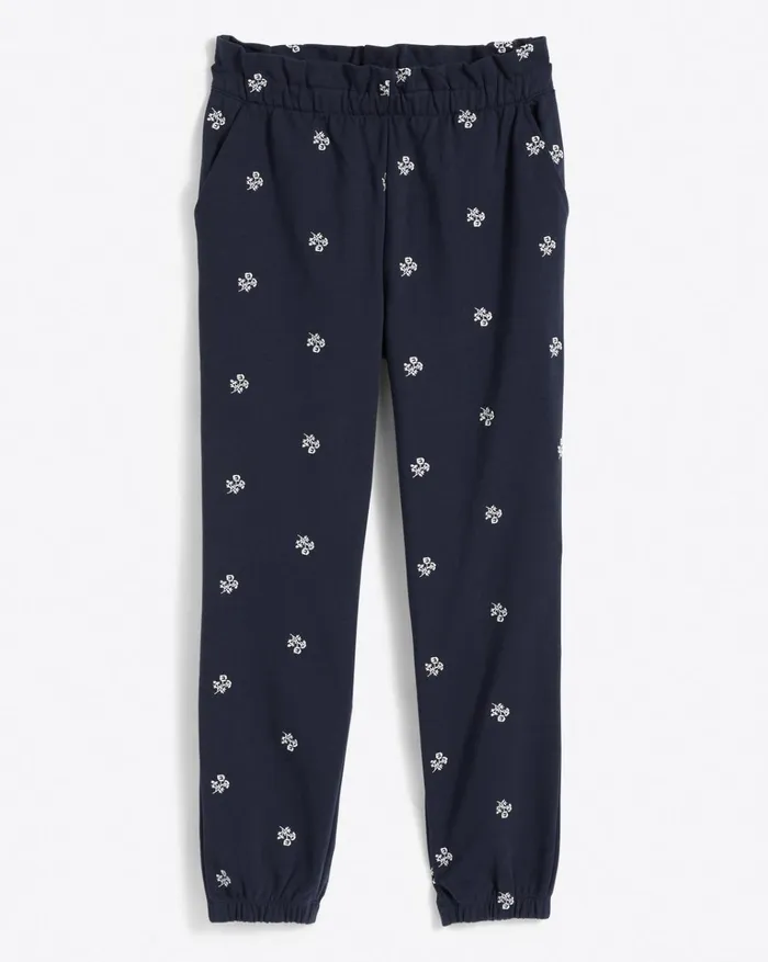 Draper James Bobbie Sweatpants In Navy Embroidered Viola Women Lounge and Pajamas