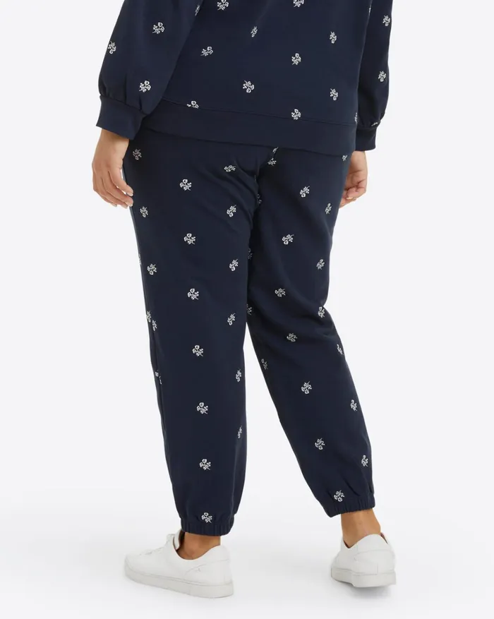 Draper James Bobbie Sweatpants In Navy Embroidered Viola Women Lounge and Pajamas