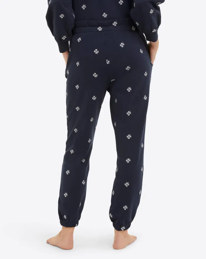Draper James Bobbie Sweatpants In Navy Embroidered Viola Women Lounge and Pajamas