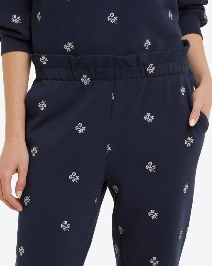 Draper James Bobbie Sweatpants In Navy Embroidered Viola Women Lounge and Pajamas