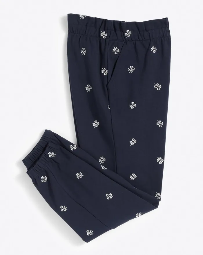 Draper James Bobbie Sweatpants In Navy Embroidered Viola Women Lounge and Pajamas