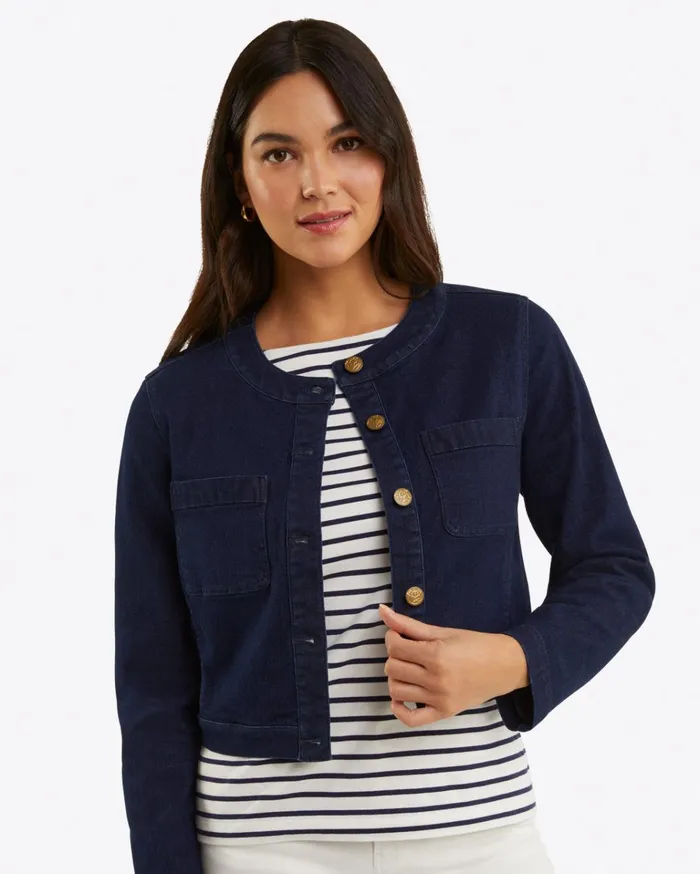 Draper James Collarless Jacket In Stretch Denim Women Jackets and Outerwear