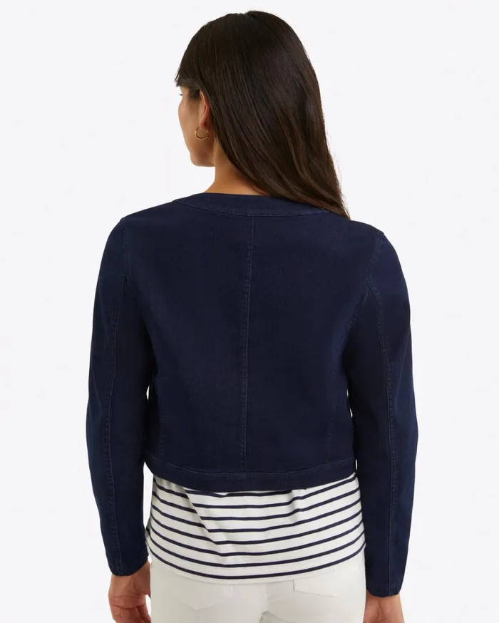 Draper James Collarless Jacket In Stretch Denim Women Jackets and Outerwear