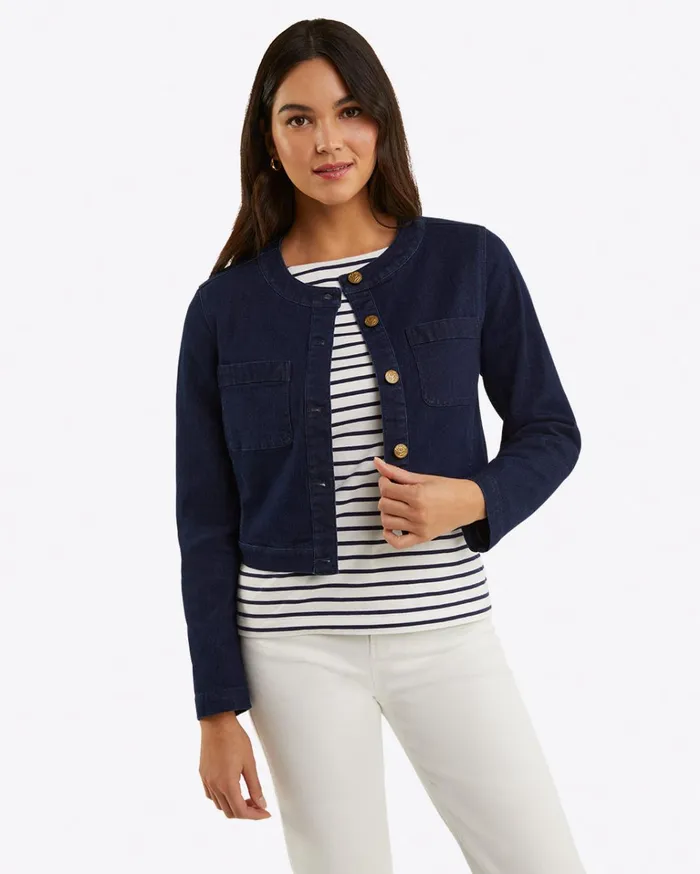 Draper James Collarless Jacket In Stretch Denim Women Jackets and Outerwear