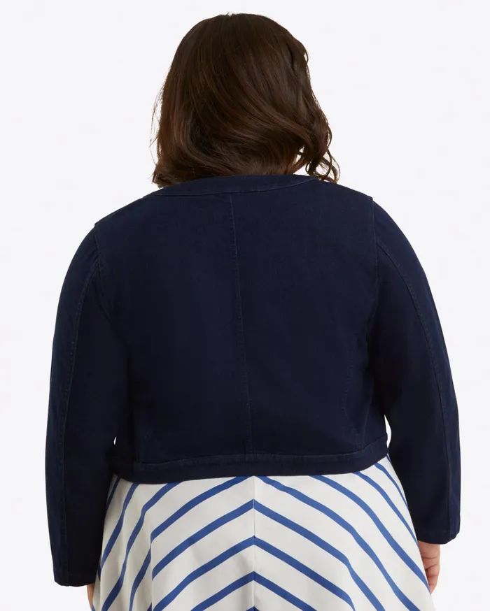 Draper James Collarless Jacket In Stretch Denim Women Jackets and Outerwear