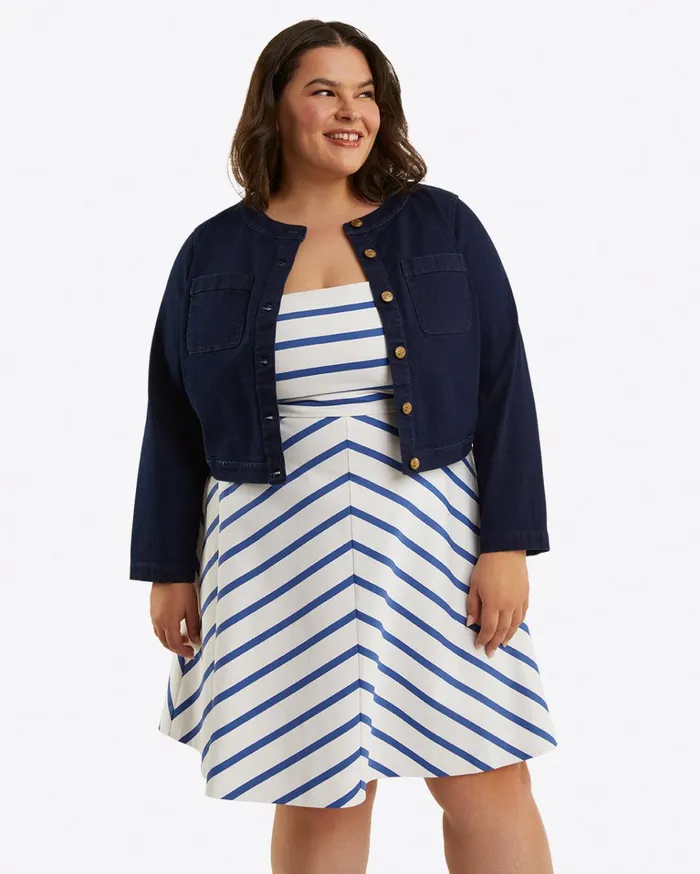Draper James Collarless Jacket In Stretch Denim Women Jackets and Outerwear
