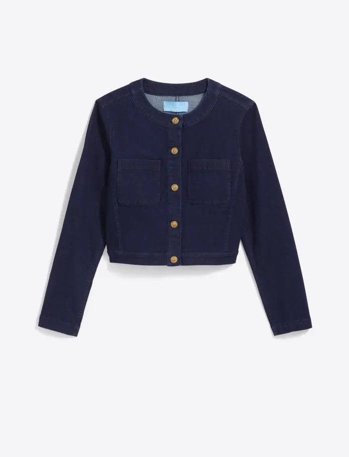 Draper James Collarless Jacket In Stretch Denim Women Jackets and Outerwear