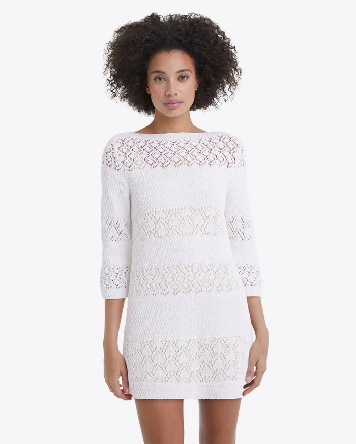 Draper James Crochet Long Sleeve Dress In White Women Dresses