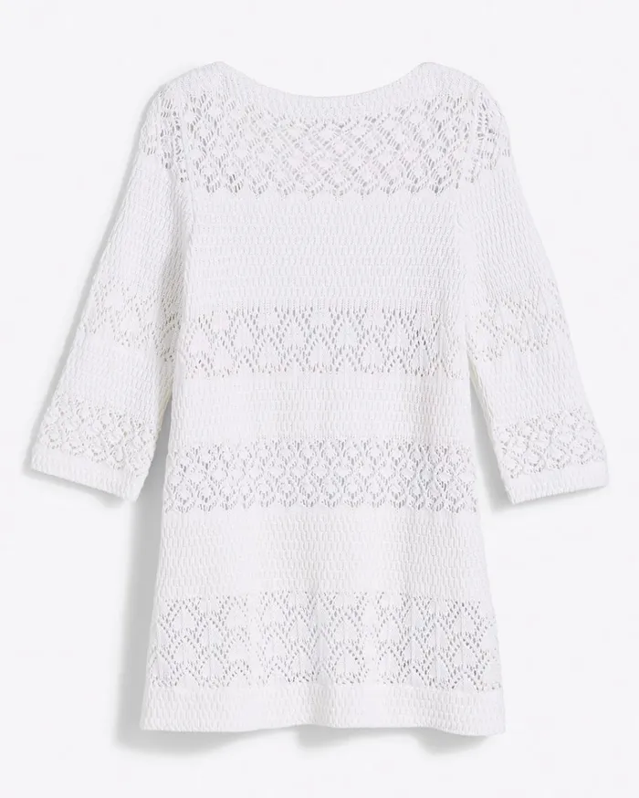 Draper James Crochet Long Sleeve Dress In White Women Dresses