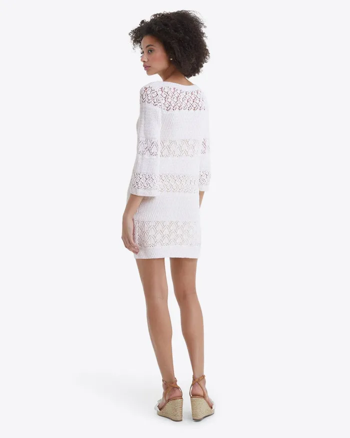 Draper James Crochet Long Sleeve Dress In White Women Dresses