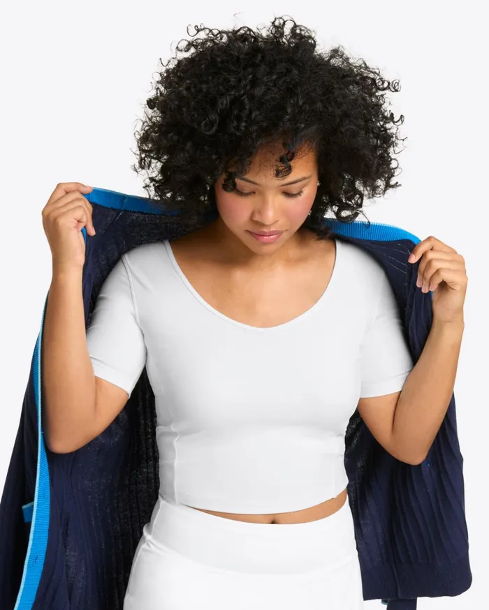 Draper James Cropped Sport Top In White Women Tops