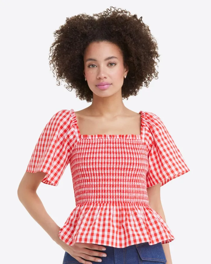 Draper James Deana Smocked Top In Poppy Red Gingham Women Tops